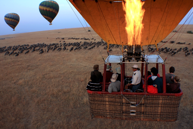 Hot Air Balloon Masai Mara Safari during the great Wildebeest Migration.